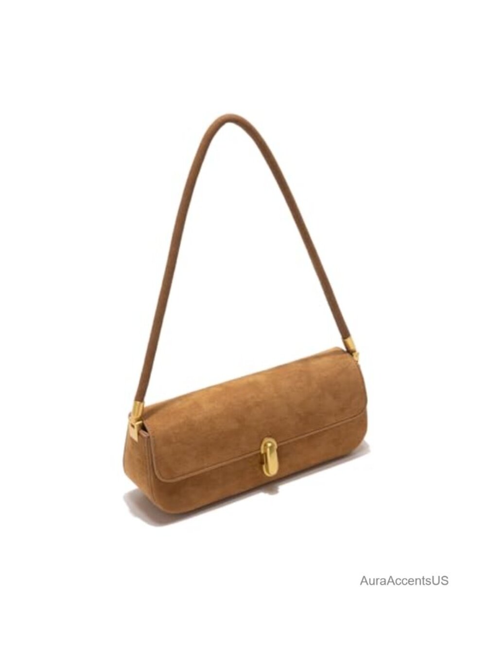 Faux Suede Top-Handle Shoulder Bag with Metal Rotating Closure, Vegan Leather